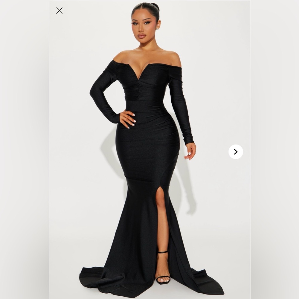 Fashion Nova Black Off-Shoulder Gown